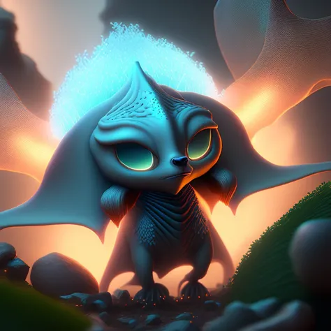 masterpiece portrait of a white-colored (air-elemental:1.6) based cute fantastic creature looking at the viewer, ((small happy-looking eyes, cyan-colored eyes)), ((ghostly-textured body)) (((manta ray-body))) (((manta-ray-head))), growling (((in a grassfields))) (((air-particles floating))), looking at the viewer,bloom caustics volumetric lighting pixar cute (((glow))) 8k uhd hdr masterpiece,octane,blender,ArtStation,particles,pokemon,arcane,league of legends,((volumetric lighting)), ((caustics:1.4)),((bloom:1.2)), CGSociety,hair,fur,bokeh,anime,((volumetric fog:1.2)),unreal,fluffy hair strands,sligthly bloomy blur ,((looking at viewer)) <lora:djzJohnsonDesu108Models_v21768V2420Epoch2:1>, volumetric fog, volumetric lighting