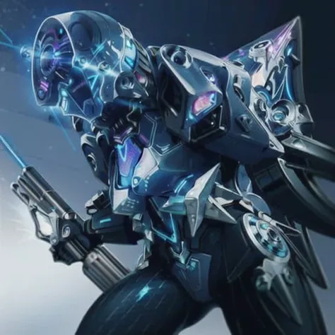 masterpiece, best quality, dramatic angle, ( Holographic, Rainbow, Opal, Vibrant Colors, Colorful), (Halo, Halos, Glowing Eyes, Gradient_Eyes, Glowing Aura, Glowing Energy, Glowing Digital Markings, Glowing Cyber Markings), (professional award-winning cinematic masterpiece), best quality, Symmetrical, Futuristic, sci-fi, aerodynamic, 

Armored Core, Ammo Belt, Laser, Laser weapon, sleek and slender,

floating parts, city_lights, galaxy, giant, glowing, night, night_sky, planet, sky, snow, snowing, space, star_\(sky\), starry_sky, wings, fire, darkness, ((non-humanoid robot)), weapon, gun, cannon, military, mechanical parts, (Cyberpunk:1.3), (Luminescent particle:1.5), ,high saturation,low brightness,
Crystal Metal, neon panels,
 black metal, red metal, with blue metal  metallic accents

 <lora:R_Technotrex_V10:1>
 <lora:Body_GlassHair_V1:0.2>