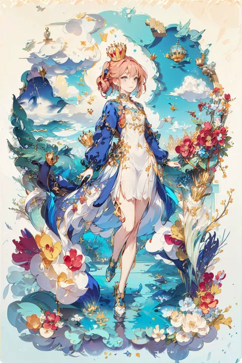 (((masterpiece))),bestquality,illustration,beautifuldetailedglow,
paper_cut, <lora:KK_paperCut_v1:0.8>, <lora:tachi-e:1>,simple background, full body,water,clouds,colorful, floral background, cat,fantasy, gem,crown, (1girl),solo, <lora:detailed_eye-10:1>
