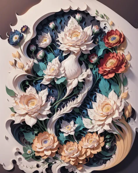 (((masterpiece))),best quality, illustration,beautiful detailed glow, flowers,white background, paper_cut, <lora:KK_paperCut_v5:0.8>