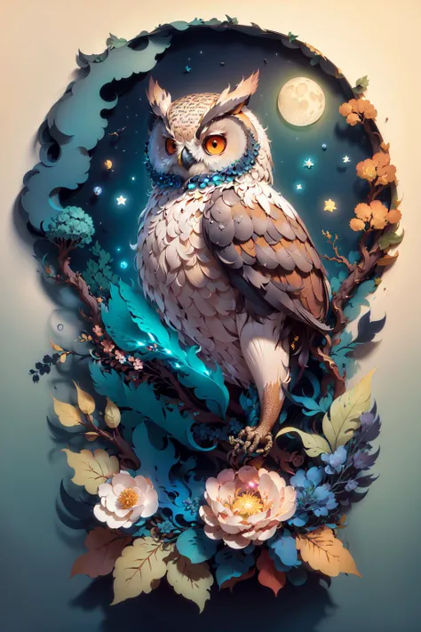 (((masterpiece))),bestquality,illustration,beautifuldetailedglow,
paper_cut,   <lora:KK_paperCut_v1:0.8>,owl, tree,moon,