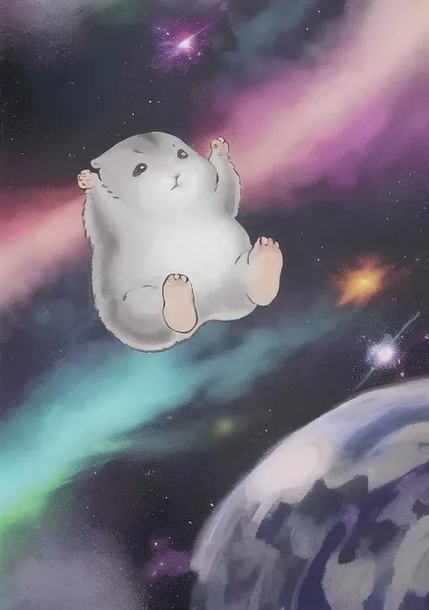 <lora:yeyuannnnn:1> hamster floating in space with nebula background