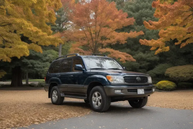 LANDCRUISER , parked in front of a japanese pagoda, fall weather, ultra wide angle, masterpiece, award winning, sunset, beautifully detailed fall foliage, cinematic lighting, style-autumn:1.0, sharp focus, smooth, intricate details, 8k wallpaper, trending on artstation <lora:LANDCRUISER:0.8>
