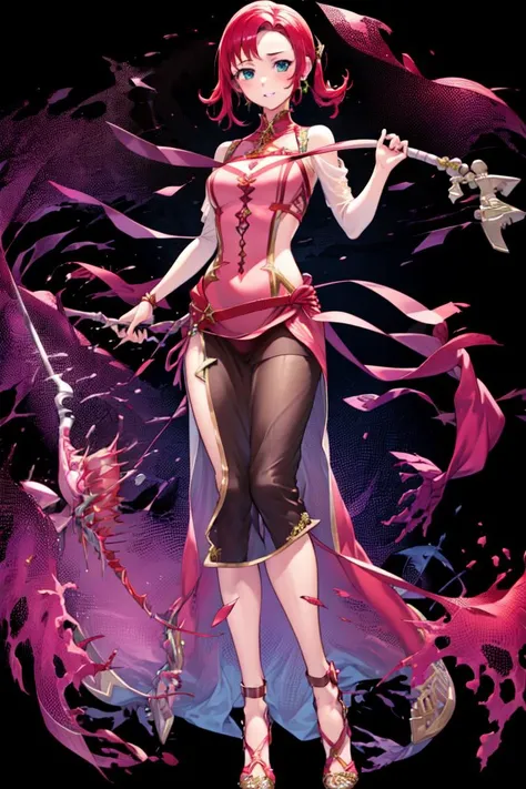 masterpiece, best quality, <lora:FEH_Concept_v2:1>, black background, simple background, 1girl, solo, looking at viewer, standing, full body, <lora:FEH_Concept_v2:1>, <lora:norne-nvwls-v1:1>, norne fe, (wearing ballroom dress:1.5), holding pole \(weapon\),( black dress:1.2), frills, flowers,