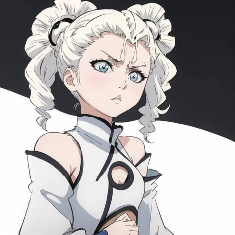 1girl, solo, arrancar, bare shoulders, haughty attitude, long sleeves, <lora:Arrancar:1>,  simple background, white background, <lora:Aetherion:.8>