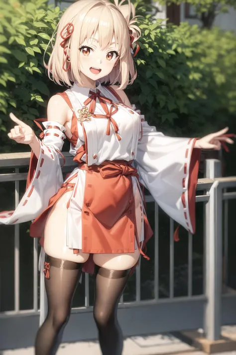(chisato)<lora:LycorisRecoil_chisato:1.0>,thighhighs, nontraditional miko,