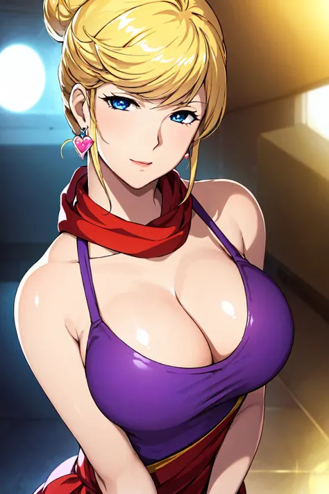 (day:1.7), in front of a blue sky with clouds and a sun
Standing at attention,
purple shirt , red scarf,collarbone, cleavage,
<lora:crowley_hamon_gundam-KK77-V1:0.7>,heart shaped earring,
blonde hair,blue eyes,hair_bun,
1 girl, 18yo,Young female,Beautiful Finger,Beautiful long legs,Beautiful body,Beautiful Nose,Beautiful character design, perfect eyes, perfect face,expressive eyes,
looking at viewer, in the center of the image,(Upper_body),(Focus on her face),
official art,extremely detailed CG unity 8k wallpaper, perfect lighting,Colorful, Bright_Front_face_Lighting,
(masterpiece:1.0),(best_quality:1.0), ultra high res,4K,ultra-detailed,
photography, 8K, HDR, highres, absurdres:1.2, Kodak portra 400, film grain, blurry background, bokeh:1.2, lens flare, (vibrant_color:1.2)
(Beautiful,Breasts:1.4), (beautiful_face:1.5),(narrow_waist),
