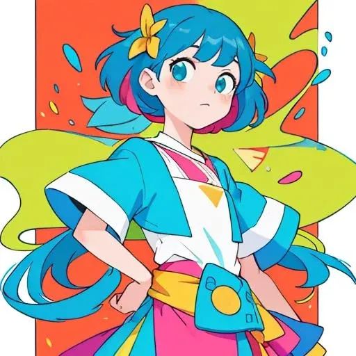 (masterpiece, best quality:1.3), (flat color:1.3),(colorful:1.3),looking at viewer,1girl,solo,floating colorful water,(2D:1.3),beautiful eyes,eyes detailed