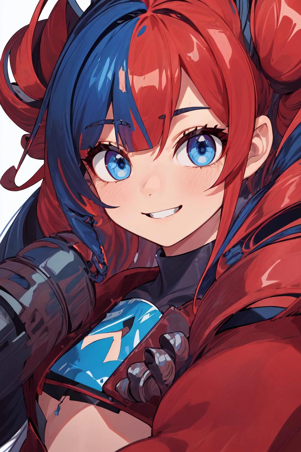 (smiling),masterpiece, best quality, blue eyes,1girl, bangs, bare shoulders, black leotard , blue_eyes, breasts, brown_legwear, cleavage, collarbone, cowboy_shot, hair ornament, , leotard, long_hair, looking_at_viewer, medium breasts, solo ,(red leather jacket),(shorts red), curly hair, (drill hair), long hair, ringlets, (long drill hairstyle:1.5) , <lora:more_details:0.5>( AS-Adult:1.5)(flat color:1.3),(colorful:1.3),floating colorful water,
zoom in (face close up:1.5) <lora:zoom_slider_v1:5>