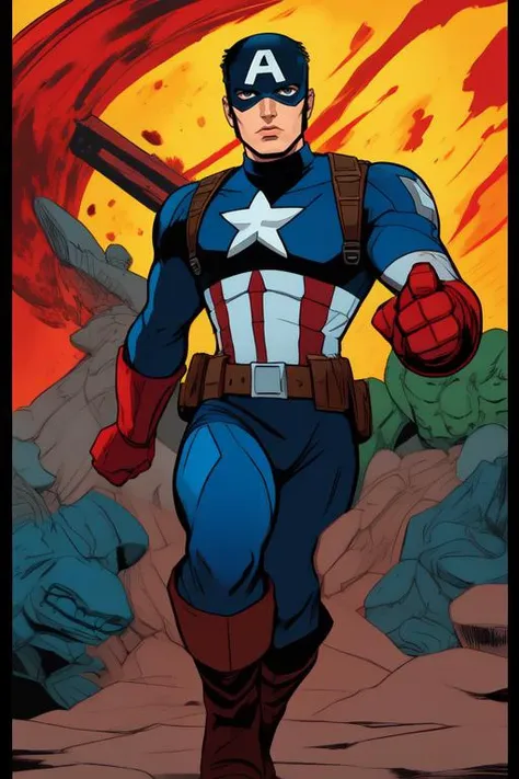 <lora:jackkirbyv2:1> captain america in the style of jack kirby