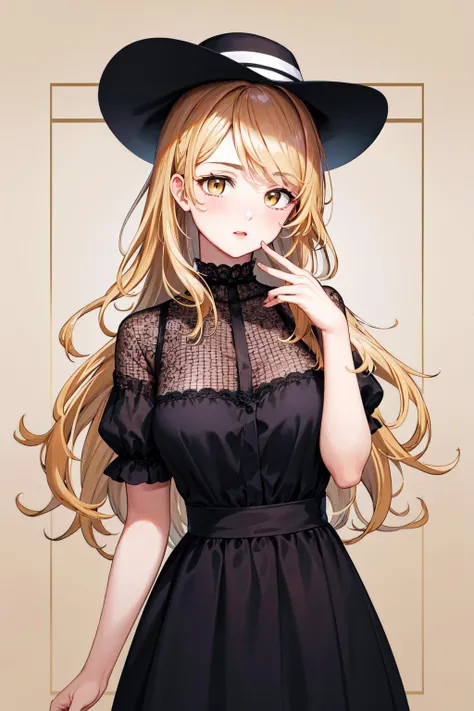 L_Ikaruga, One girl, alone, Black nails, Grin, smile, dress, Medium Hair, Multicolored Hair, Blonde, Manicure, chest, ear Earrings, Earrings, Earrings, View your viewers, bLack dress, pantyhose, fishnet pantyhose, jewelry, bangs, Black Hair, Long sleeve, chestの谷間, Jacket, Yellow Eyes, Brown Hair, Inner hair color, Power Wave, Blurred foreground, Black background, Floating Hair, Tyndall effect, Gadley, A masterpiece of light particles, Highest quality, so beautiful, Absurd