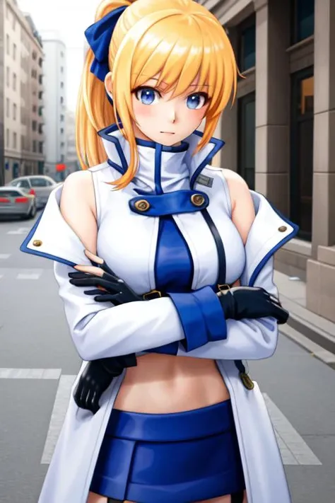 (masterpiece, highest quality, best quality, official art, beautiful and aesthetic: 1.2), (1girl), extremely detailed, (fractal art: 1.3), colorful, highest detailed, perfect face, upper body, HDR, ), vivid visual effects, (dynamic stripes, luminous traces: 1.2),, breast focus, breasts, large breasts, bare breasts, naked, nude, boob window, sexy, wide hips, thicc figure, Detailed blue eyes, Detailed face, Detailed eyes, perfect face, perfect eyes, wearing blue bodysuit, broad shoulders, naked breasts