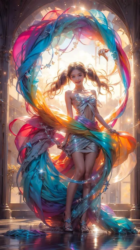 masterpiece,best quality,aesthetic,detailed face,subsurface scattering,looking at viewer,
wrenchsfantasy,fantasy,1girl,photo of a cute girl,full body,light smile,charming,20yo,twintails hair.Newly washed hair,Iridescent rainbow hair,glowing,cloud,colorful || starry,stars,clothmancer,cloth,
rainbow-candy,
<lora:wrenchsfantasy-000016:0.8>,<lora:Concept - Clothmancer_v1:1>,