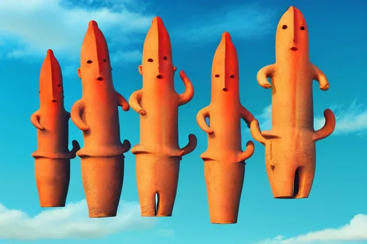 UECO, haniwa, statue, haniwa <lora:idol_v1:0.8>,  flying in the air, floating, in flight, arial