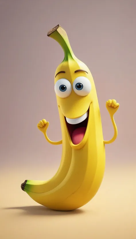 a happy cartoon banana fruit, Pixar Style, perfect composition, 8k artistic photography, photorealistic concept art, masterpiece
