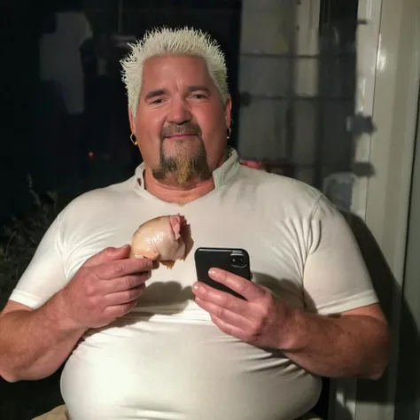 very dark focused flash photo of a portly dad wearing a tight white turtleneck,<lora:guyfieri-xl-000007--guy_fieri_man:1.3>, guy fieri man