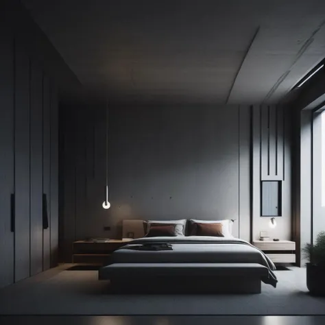 <lyco:brutalism style interior design:1.0>  brutalist design of bedroom