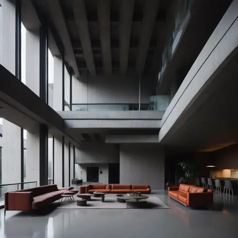 <lyco:brutalism style interior design:1.0> brutalist interior