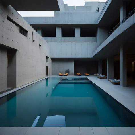 <lyco:brutalism style interior design:1.0>  brutalist design of swimming pool