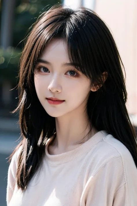 (best quality:1.4),(masterpiece:1.4),(photorealistic:1.4),(Realistic:1.2),(8K:1.2),cinematic photo,1girl,brown eyes,black hair,long hair,(pink sweater:1.3),looking at viewer,makeup,smile,solo,upper body,white background,white shirt,wing collar,polaroid photo,night photo,photo of 24 y.o beautiful woman,pale skin,bokeh,(street:1.2),<lora:girl_1:0.9>,<lora:add_detail:0.4>,<lora:more_details:0.4>,<lora:FilmVelvia3:0.6>,
