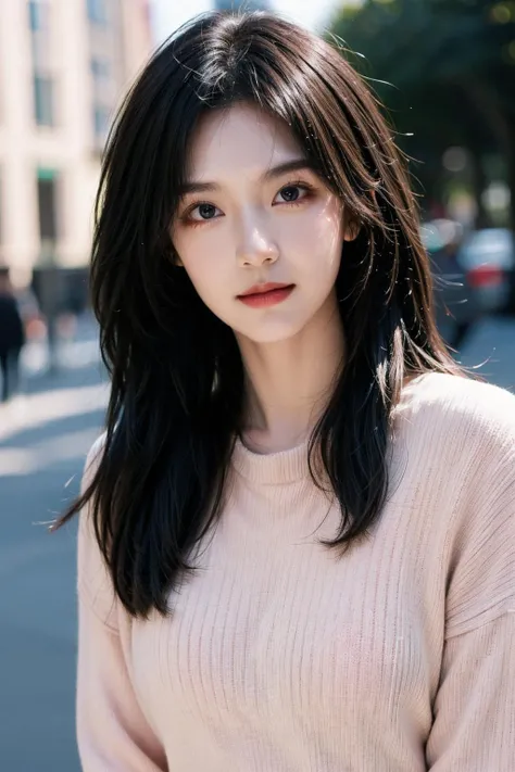 (best quality:1.4),(masterpiece:1.4),(photorealistic:1.4),(Realistic:1.2),(8K:1.2),cinematic photo,1girl,brown eyes,black hair,long hair,(pink sweater:1.3),looking at viewer,makeup,smile,solo,upper body,white background,white shirt,wing collar,polaroid photo,night photo,photo of 24 y.o beautiful woman,pale skin,bokeh,(street:1.2),<lora:girl_1:0.9>,<lora:add_detail:0.4>,<lora:more_details:0.4>,<lora:FilmVelvia3:0.6>,