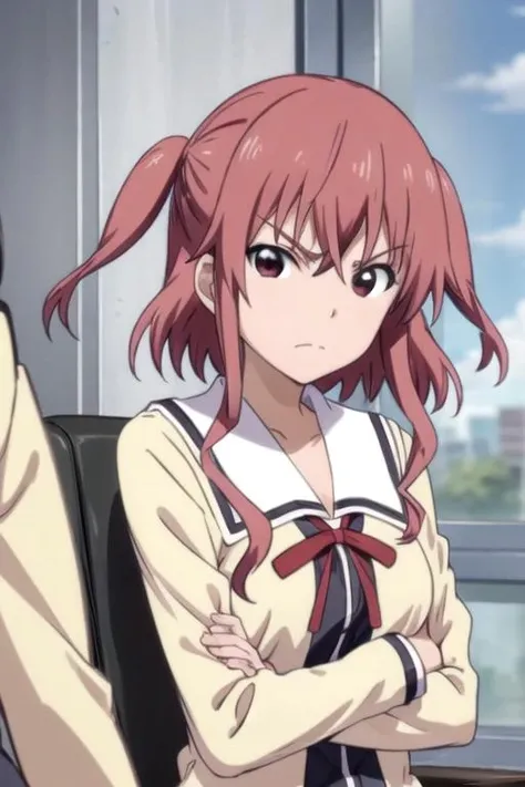 (((pixel-perfect, detail-perfect))), solo, 1girl, <lora:akane-ahogirl:0.8>, akane eimura, school uniform, looking at viewer, crossed arms, frown