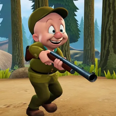 hilarious ukj in the forest with his shotgun <lora:sdxl_elmer_ukj_v10-000007:0.75>