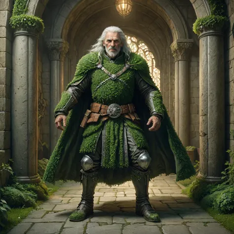 <lora:Hedge_Row_Style_SDXL:1> mad-hecke, full body, old man, muscular, 70 year old, crazy happy, angry unstable, intense look, long white hair, medieval Cronenberg, dungeon, fitness, studded leather armor, 8k ultra detailed, alphonse mucha, Donatio Giancola