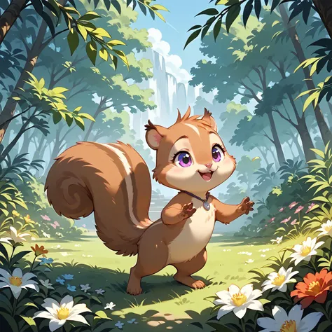 score_9, score_8_up, score_7_up,
a cute squirrel holds a nut in its hands, stands on a summer meadow,