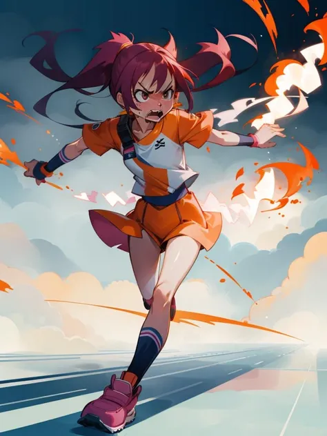 <lora:stupa13a-28:1>1girl, running, angry, anger vein, fire, yelling, motion lines, masterpiece, best quality