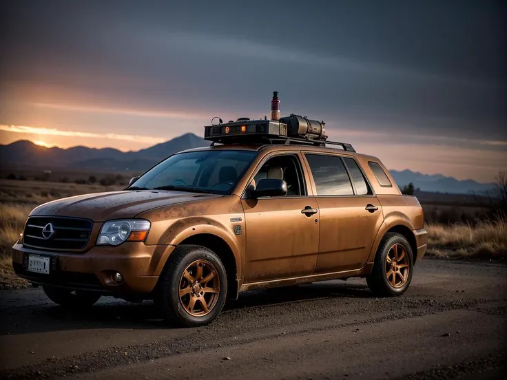 RAW photo, a portrait photo of
rusty steampunk car, survival, post-apocalyptic, cyberpunk, outdoors, night, destruction, urban decay,
(high detailed skin:1.2), 8k uhd, dslr, soft lighting, high quality, film grain, Fujifilm XT3
