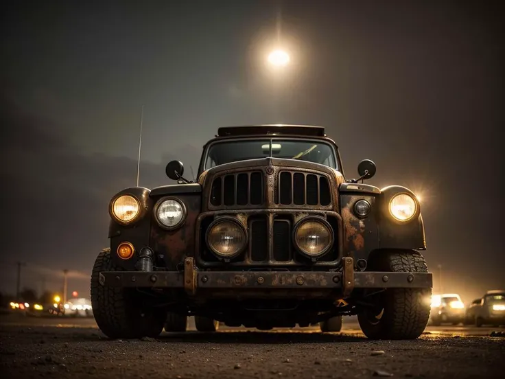 RAW photo, a portrait photo of
rusty steampunk car, survival, post-apocalyptic, cyberpunk, outdoors, night, destruction, urban decay,
(high detailed skin:1.2), 8k uhd, dslr, soft lighting, high quality, film grain, Fujifilm XT3