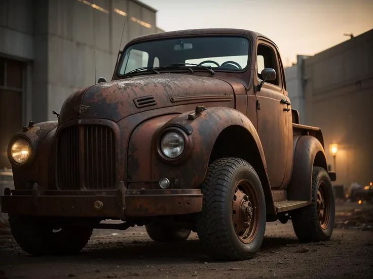 RAW photo, a  portrait photo of
rusty steampunk car,  survival, post-apocalyptic, cyberpunk, outdoors, night, destruction, urban decay,
(high detailed skin:1.2), 8k uhd, dslr, soft lighting, high quality, film grain, Fujifilm XT3