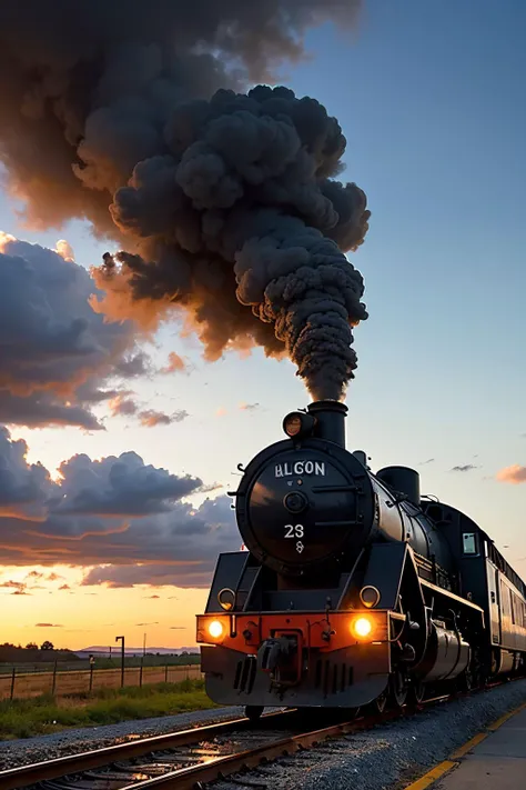 (warm clouds), locomotive, train, illustration, a lot of drama