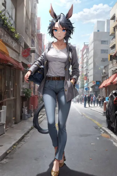 masterpiece, best quality,
fuji kiseki \(umamusume\),
full body, buildings, street,
casual, ear piercing, ear ornament, white shirt, grey jacket, long sleeves, blue pants,
 <lora:fuji_kiseki_loha:0.7>