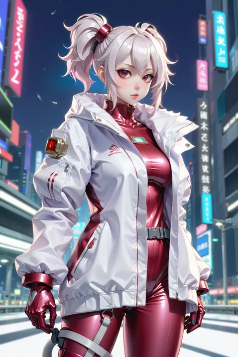 anime style, a dilapidated scifi vertical megastructure edge of the universe, masterpiece, 1girl, woman, scifi, cyberpunk, succubus, space scrapper, full body, wearing skin-tight iridescent color:darkred space suit, bombshell hair, white hair, curly hair, long hair, thicc hourglass figure, medium breasts, korean<lora:EnvyArcticXL01:1>