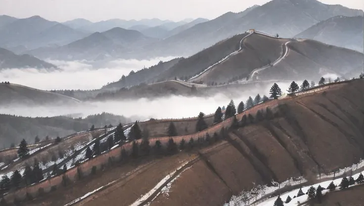 (masterpiece, best quality:1.2), shukezouma, negative space,shuimobysim,a painting of a landscape with pine tree and mountains in the background, badashanren, landscape, a painting, ancient china painting ,traditional chinese ink painting,<lora:Moxin_10:0.35> ,<lora:Moxin_Shukezouma10:0.65>,(waterfall:1.15), cloudy sky, (The red sun is behind the clouds:0.75),Great river,(Red-crowned crane:1.2), greatwall,<lora:greatwall:0.65>