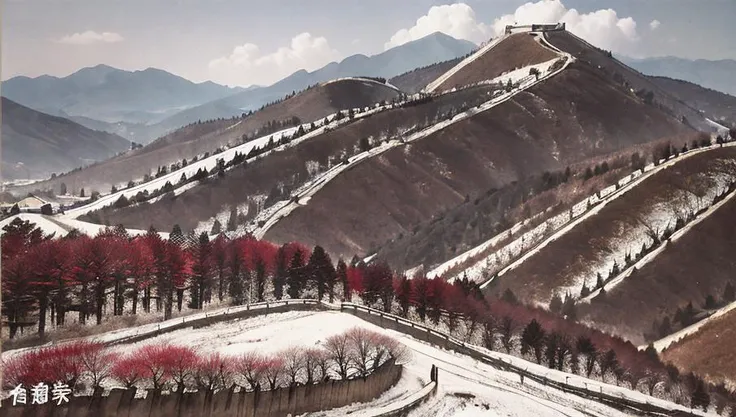 (masterpiece, best quality:1.2), shukezouma, negative space,shuimobysim,a painting of a landscape with pine tree and mountains in the background, badashanren, landscape, a painting, ancient china painting ,traditional chinese ink painting,<lora:Moxin_10:0.35> ,<lora:Moxin_Shukezouma10:0.65>,(waterfall:1.15), cloudy sky, (The red sun is behind the clouds:0.75),Great river,(Red-crowned crane:1.2), greatwall,<lora:greatwall:0.65>