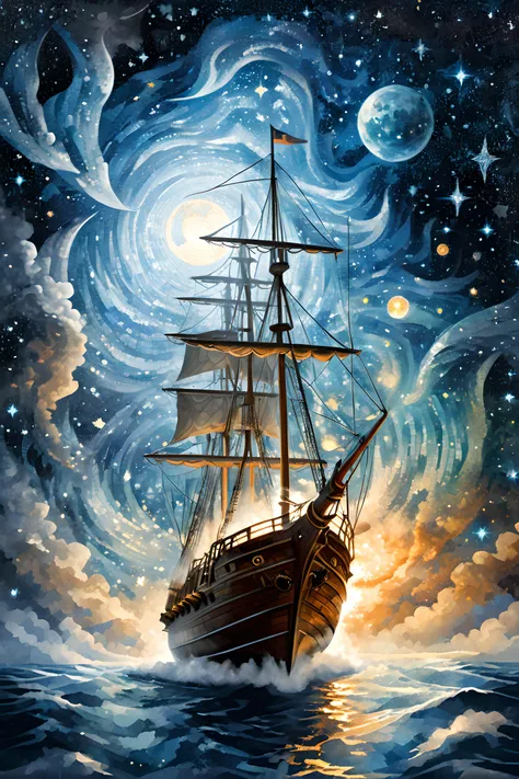 (Digital Mosaic art:2),Mosaic Tile Art,Mosaic,
magic flying explorer approaching the pleiades aboard a magical sailboat in the sky,mist fog,gravity-defying,aloft flight,night sky,cosmic, <lora:WildcardX-XL-Detail-Enhancer:1.5>