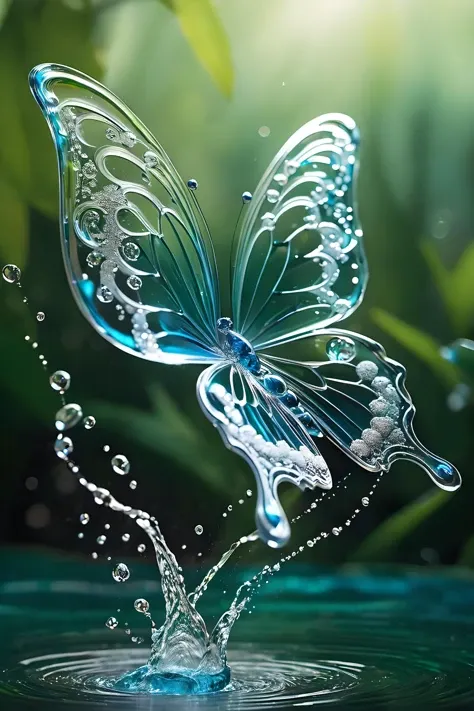 high quality, highly detailed, 8K Ultra HD, butterfly made of water spray, In this enchanting artwork, the very essence of water transforms into ethereal butterflies, each droplet gracefully adorning the wings of a butterfly in flight, The translucence of the water captures the delicate beauty of the butterfly, as if nature has granted fleeting wings to the liquid essence, The intricate patterns formed by these aquatic butterflies evoke a sense of enchantment, their ephemeral forms suspended in time, The play of light on their wings adds a touch of magic, turning ordinary droplets into a symphony of aquatic butterflies, dancing in the realm where water meets whimsical flight, by yukisakura, awesome full color, <lora:WildcardX-XL-Detail-Enhancer:1>