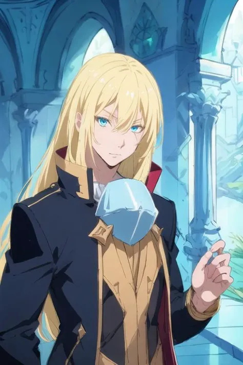 masterpiece, best quality, sketch, 1boy, solo, male focus, looking at viewer, upper body, , <lora:leon_cromwell:0.74>, leon_cromwell, blue eyes, blonde hair, long hair, denim jacket, , A fairytale land where magical creatures live and thrive, 4k resolution