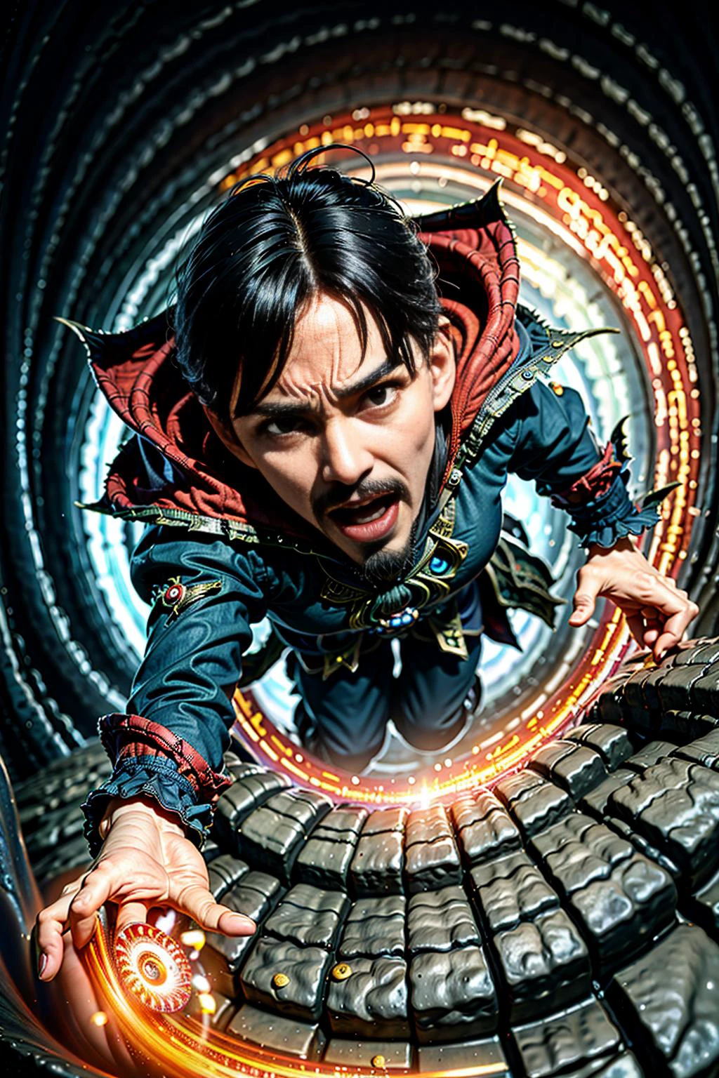 dr strange stuck his lower body in ((dimensional vortex)), best quality, beingswallowed:1, <lora:beingswallowed_V2n:0.85>, screaming