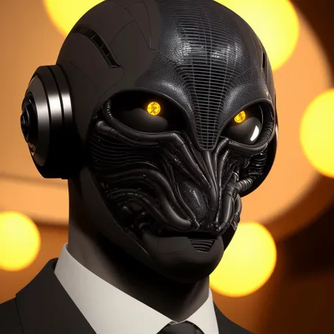 masterpiece, best quality, (realistic:1.3), highest quality, cinematic lighting, highly detailed, sharp focus, extremely detailed, ultra realistic, depth of field, bokeh, Global Illumination, volumetric lighting, ray tracing, subsurface scattering, caustics, bloom, [reflections], [shadows],
 (alien:1.3) wearing a (black suit and tie:1.3), large black eyes, in a spaceship cockpit, displays, (grey skin:1.1)