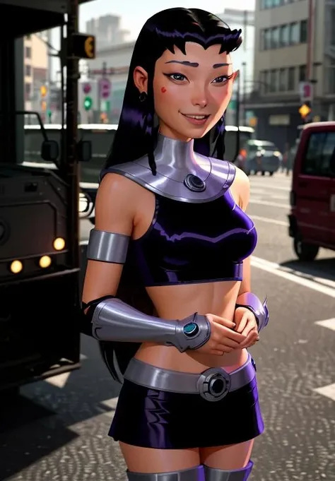 <lora:Teen_Titans:0.8>, Blackfire, smile, (masterpiece, best quality, absurdres, detailed, ultra-detailed:1.3), (trending on CGSociety, trending on pixiv, contest winner:1.3)