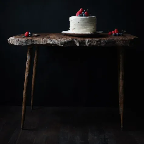 <lora:SDXL_black_and_color_Sa_May:1> a cake wood table