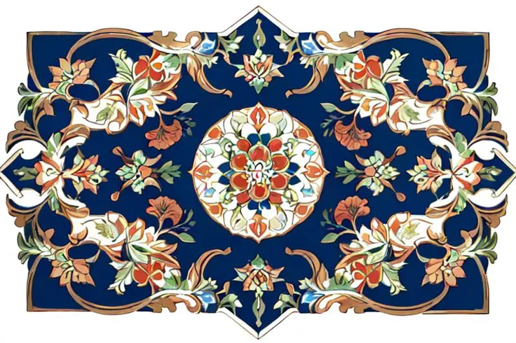 (masterpiece), (high detail),(ultra-detailed), featuring flowers and circles, blue background, multiple scattered and arranged flowers, blue and red and yellow and green color scheme, traditional chinese pattern, with square symmetrical composition,(1girl,white hair),<lora:conewloha-000011:0.3>