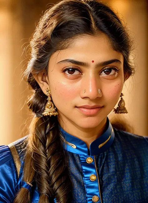 portrait of skswoman, guilty , wearing haute couture garments , with dirty blonde Fishtail braid , background dungeon epic (photo, studio lighting, hard light, sony a7, 50 mm, matte skin, pores, colors, hyperdetailed, hyperrealistic), <lyco:Sai Pallavi:1.1>