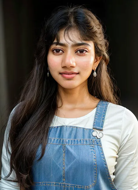 closeup portrait of skswoman, neutral , wearing overalls , with silver Side-swept bangs , background moon epic (photo, studio lighting, hard light, sony a7, 50 mm, matte skin, pores, colors, hyperdetailed, hyperrealistic), <lyco:Sai Pallavi:1.2>