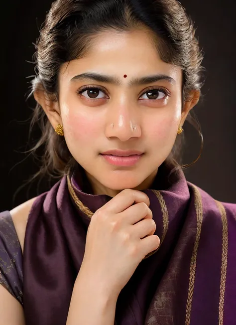 portrait of skswoman, scared , wearing outerwear , with chocolate Updo , background cosmic epic (photo, studio lighting, hard light, sony a7, 50 mm, matte skin, pores, colors, hyperdetailed, hyperrealistic), <lyco:Sai Pallavi:1.1>