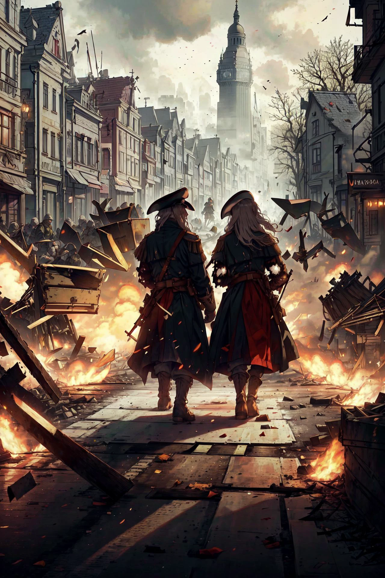(masterpiece), best quality, expressive eyes, perfect face BRAKE (((background, destroyed city, city defense, barricades,))) BRAKE Warsaw rise Do you remember when, when the Nazis forced their rule on Poland 1939 and the allies turned away From the underground rose a hope of freedom as a whisper City in despair, but they never lost their faith Women, men and children fight They were dying side by side And the blood they shed upon the streets Was a sacrifice willingly paid Warsaw city at war Voices from underground, whispers of freedom 1944 help that never came Calling Warsaw city at war Voices from underground, whispers of freedom Rise up and hear the call History calling to you, 'Warszawo, walcz!' Spirit soul and heart In accordance with the old traditions 1944 still the allies turn away Fighting street to street In a time of hope and desperation Did it on their own and they never lost their faith Women, men and children fight They were dying side by side And the blood they shed upon the streets Was a sacrifice willingly paid Warsaw city at war Voices from underground, whispers of freedom 1944 help that never came Calling Warsaw city at war Voices from underground, whispers of freedom Rise up and hear the call History calling to you, 'Warszawo, walcz!' All the streetlights in the city Broken many years ago Break the curfew, hide in sewers Warsaw, it's time to rise now All the streetlights in the city Broken many years ago Break the curfew, hide in sewers Warsaw, it's time to rise now Warsaw city at war Voices from underground, whispers of freedom 1944 help that never came Calling Warsaw city at war Voices from underground, whispers of freedom Rise up and hear the call History calling to you, 'Warszawo, walcz!', MusketPunkAI, <lora:MusketPunkAI:1>